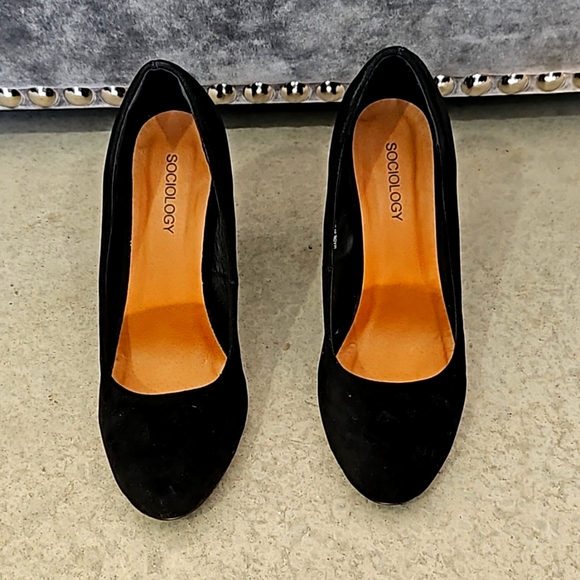 Black Suede Glitter Block Heels Pumps size6 - Picture 2 of 6